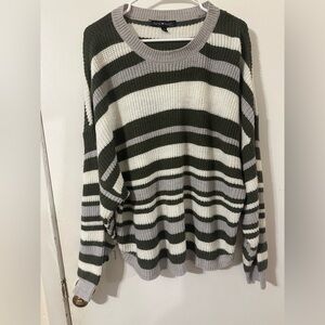 Olive and Gray Striped Sweater (3X)